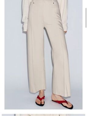Zara Cream Tailored High-Waist Wide Leg Jeans
